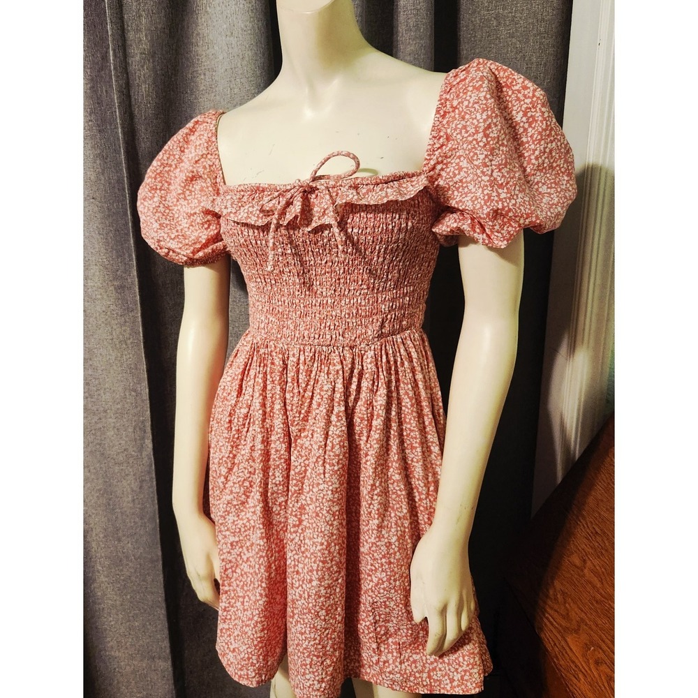 Abercrombie‎ Fitch Smocked Milkmaid Puff Sleeve Pink Floral Mini Dress Sz S NWOT